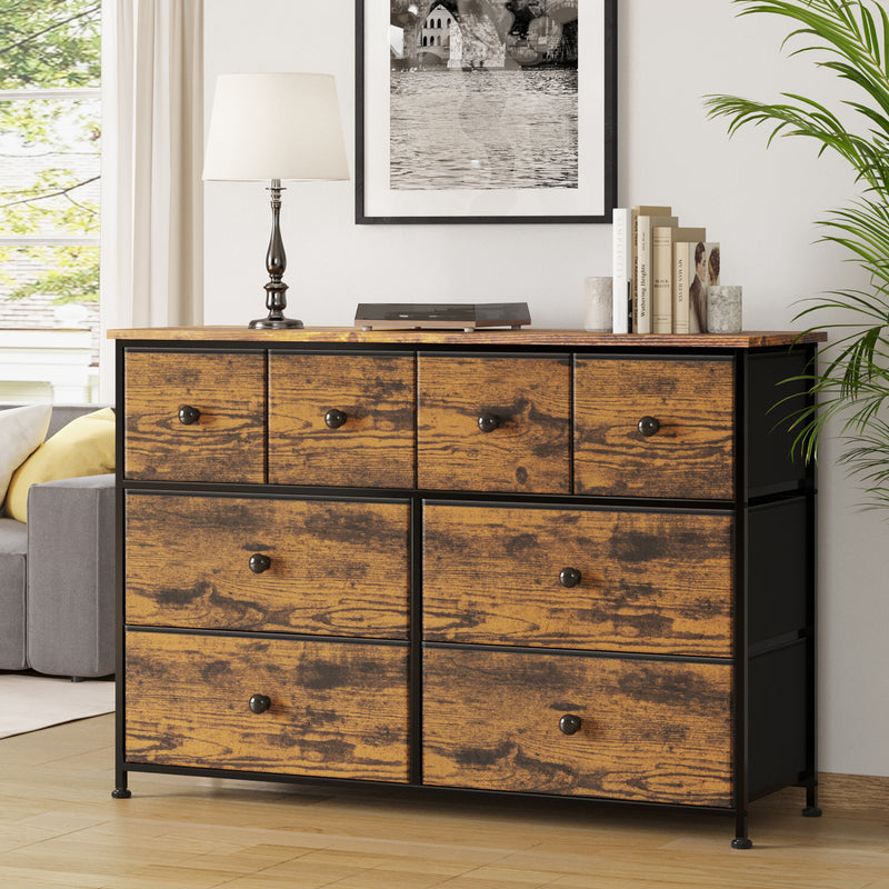REAHOME 8 Drawer Dresser for Bedroom Chest of Closets Storage Units Organizer Tower Steel Frame Wooden Top Living Room Entryway (Rustic Brown)