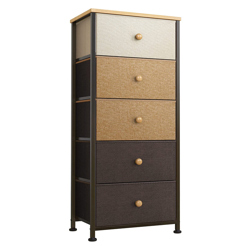 REAHOME 5 Drawer Dresser for Bedroom Storage Tower Closet Organizer Vertical Chest Sturdy Steel Frame Tall Dresser Wooden Top Removable Fabric Bins Hallway Entryway Office Organization YLZ5P1